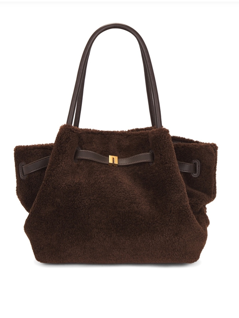 JW PEI Plush Tote Bag in Mocha Brown with Dark Brown Handles